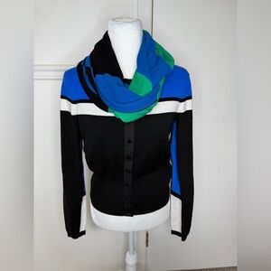 Carlisle Black, Blue, and Green Cardigan Sweater size M